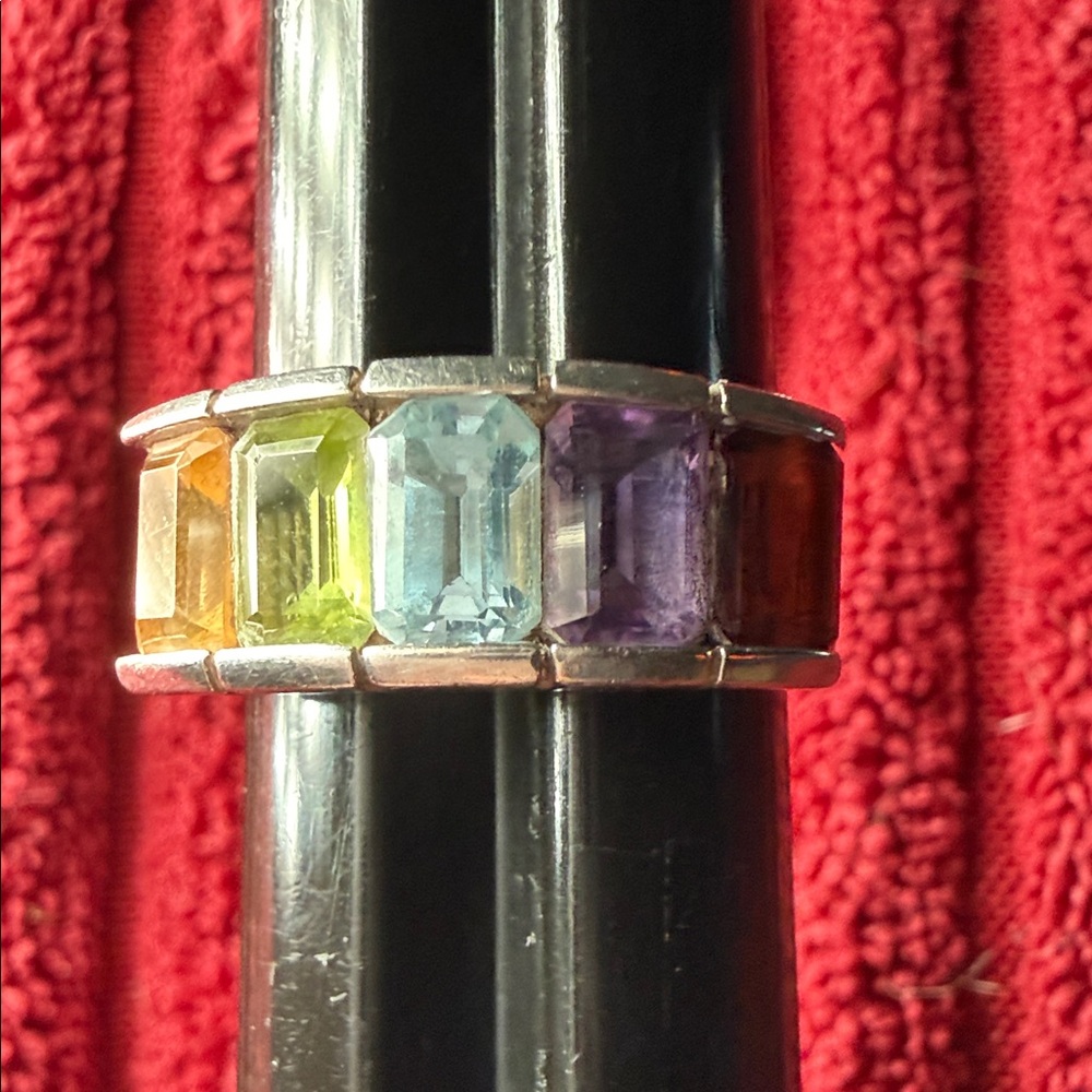 Multicolor Gemstone Sterling Silver Ring - image 1